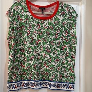 Escada New never worn Green and Red Patterned Short Sleeve Top
